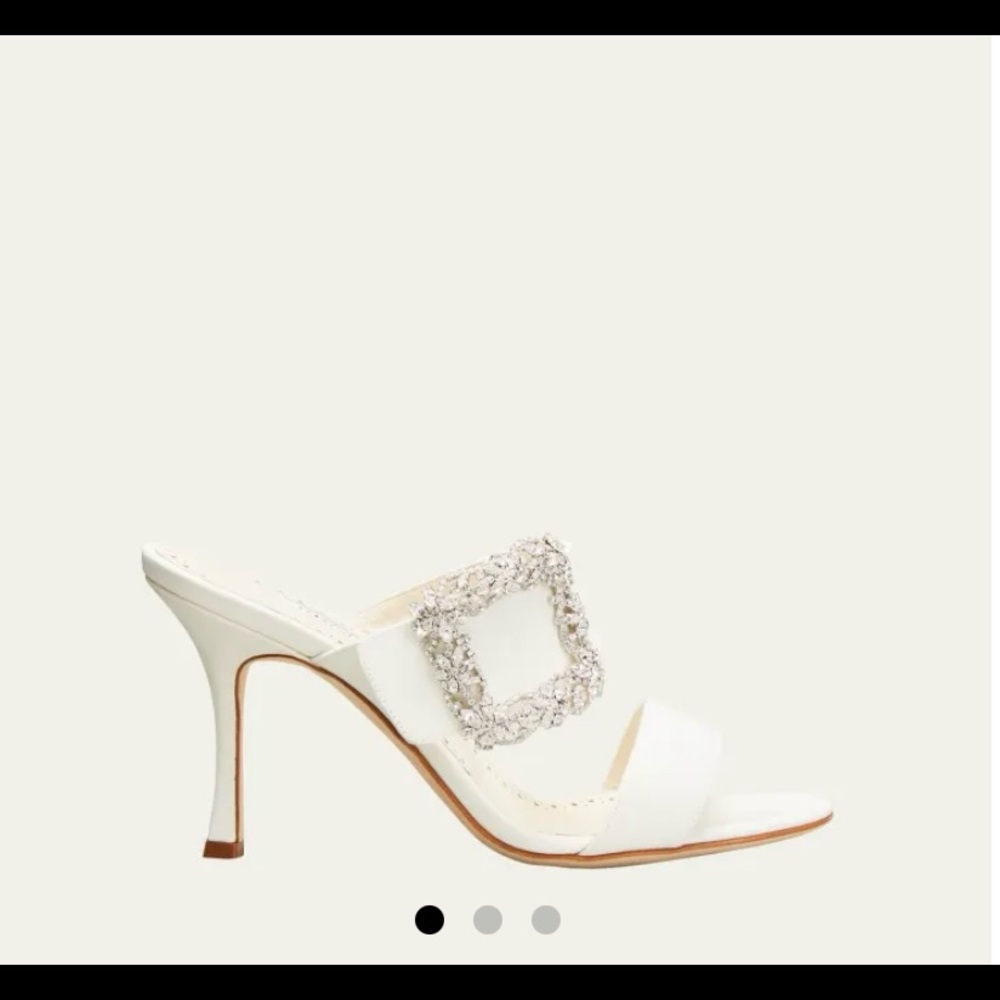 Manolo Blahnik - Gable Silk Crystal Buckle Slide Sandals, Cream